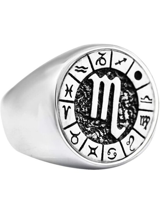 Zodiac Sign Signet Ring - Scorpio - Symbol | Jewelry  Silver Scorpio Stainless Steel Simple Constellation Zodiac Signet Ring